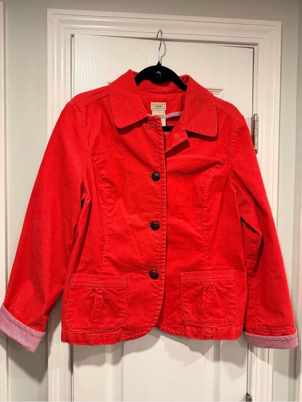 L.L.Bean Size 14 Corduroy Blazer Jacket Stretch Cotton Barn Striped Duck Cuffs